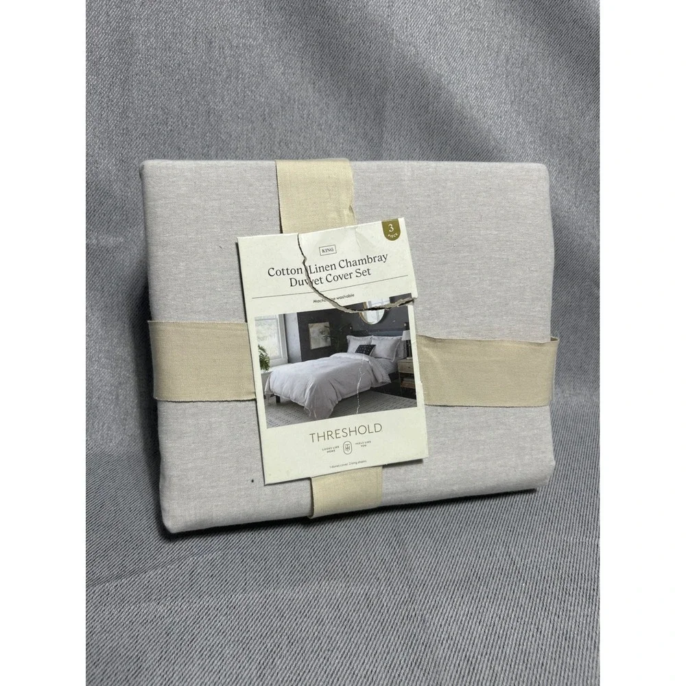 Threshold King Cotton Linen Chambray Duvet Cover Set 3pc Light Gray Bedding